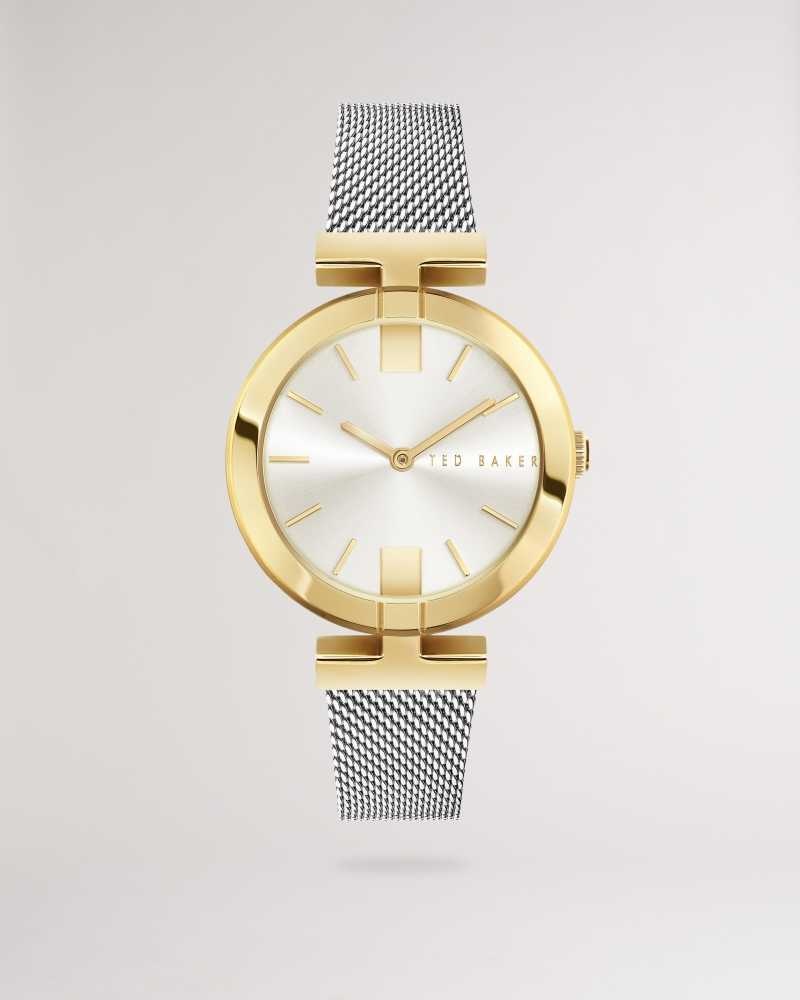 SH PL GOLD Ted Baker Darbiey T Frame Mesh Strap Watch | US0002045