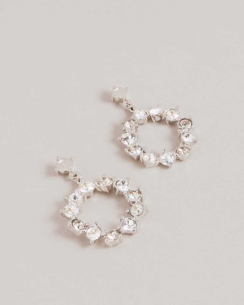 Silver Colour Ted Baker Crissty Crystal Hoop Drop Earrings Earrings | US0001828