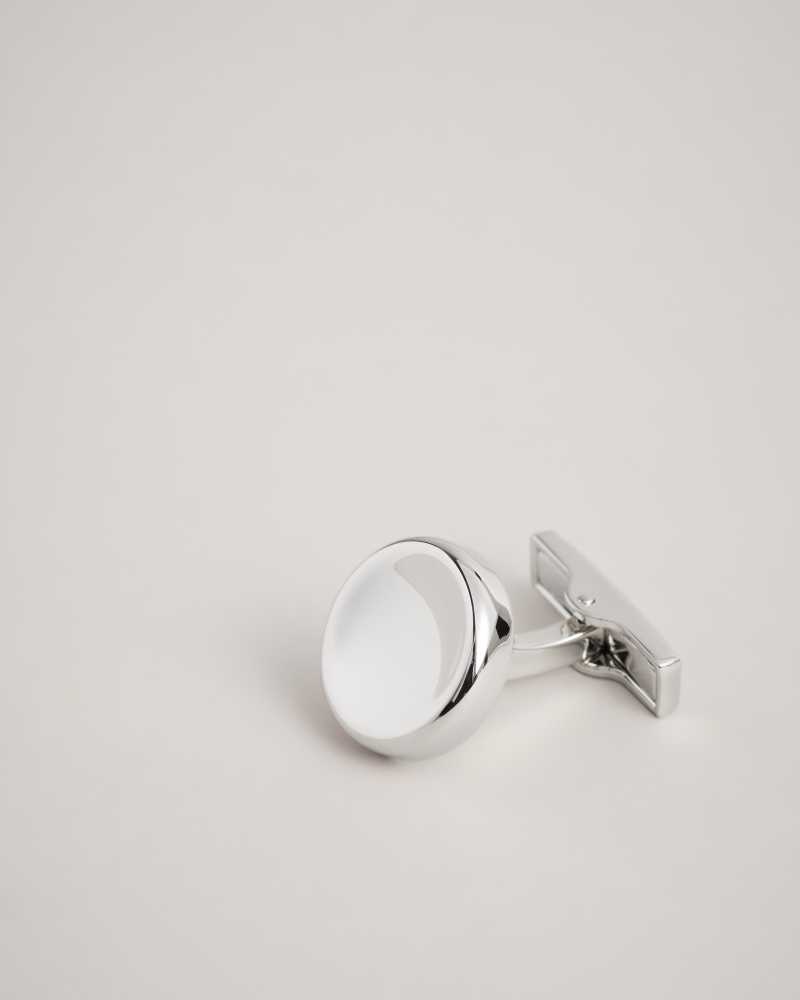 Silver Colour Ted Baker Curve Metal Circle Cufflinks | US0001676