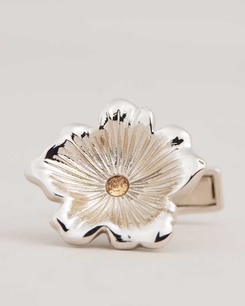 Silver Colour Ted Baker Flowrs Magnolia Cufflinks | US0001663