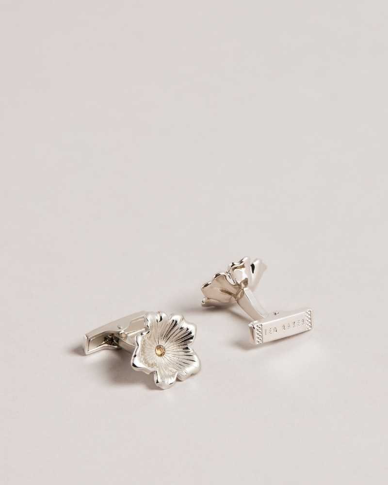 Silver Colour Ted Baker Flowrs Magnolia Cufflinks | US0001663