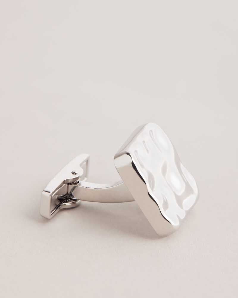 Silver Colour Ted Baker Hammrd Hammered Cufflinks | US0001667