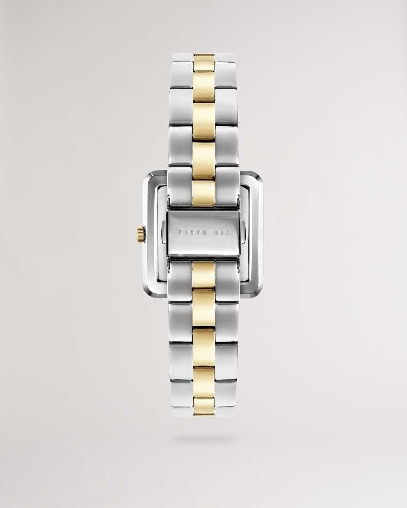 Silver Colour Ted Baker Ivelise Square Dial Watch With Two Tone Bracelet | US0002055