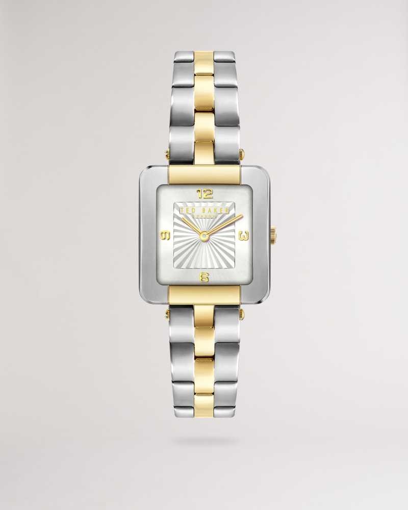 Silver Colour Ted Baker Ivelise Square Dial Watch With Two Tone Bracelet | US0002055