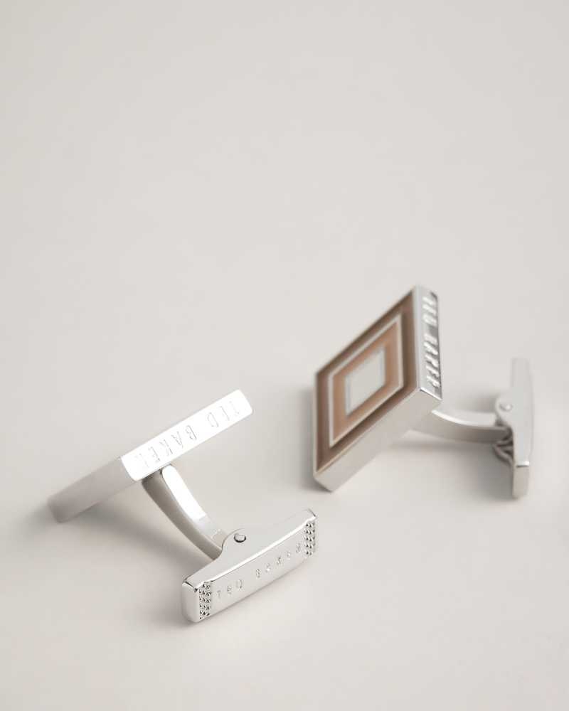 Silver Colour Ted Baker Multii Layered Square Cufflinks | US0001677