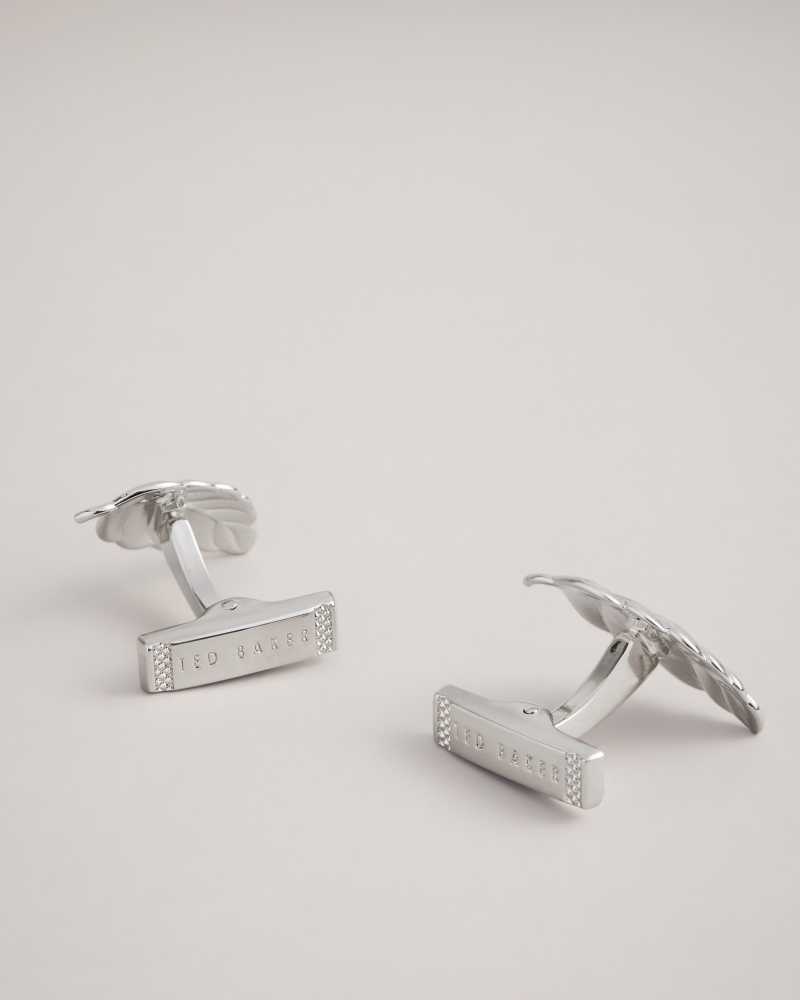 Silver Colour Ted Baker Rovan Leaf Cufflinks | US0001674