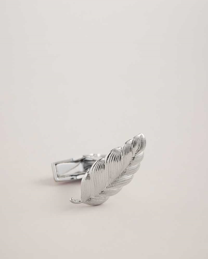 Silver Colour Ted Baker Rovan Leaf Cufflinks | US0001674