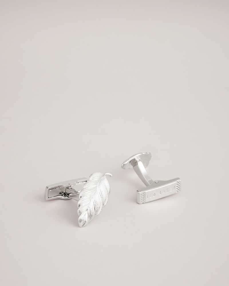 Silver Colour Ted Baker Rovan Leaf Cufflinks | US0001674