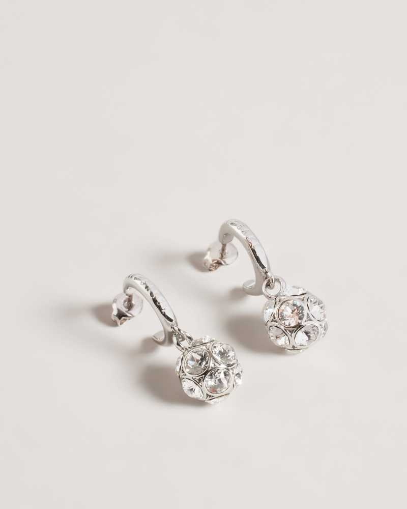 Silver Colour Ted Baker Ryanka Crystal Ball Hoop Charm Earrings Earrings | US0001811