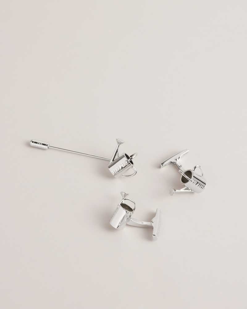 Silver Colour Ted Baker Sumerr Watering Can Cufflink And Lapel Pin Set | US0001665