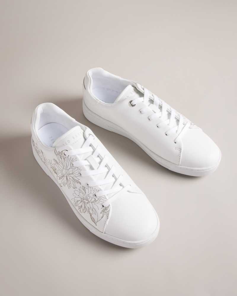 Silver Ted Baker Alline Embroidered Cupsole Sneakers | US0002198