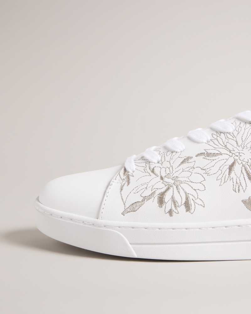 Silver Ted Baker Alline Embroidered Cupsole Sneakers | US0002198