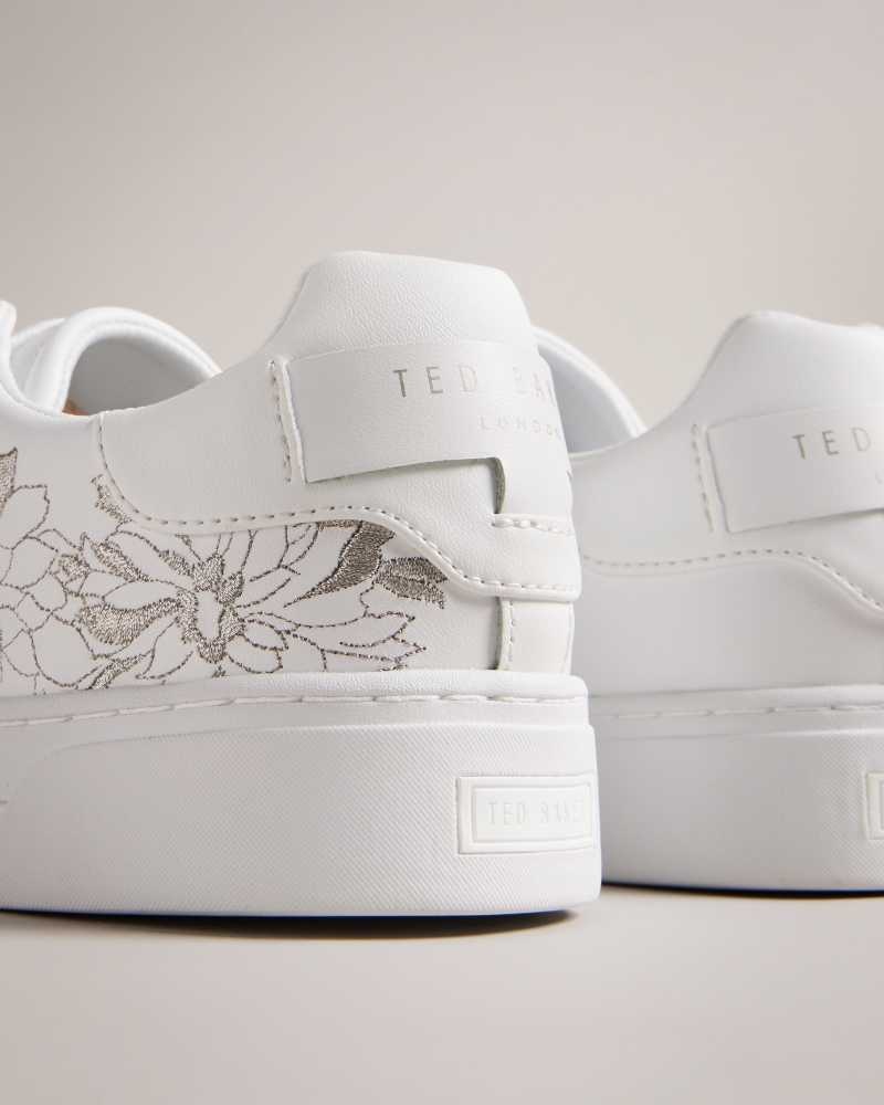 Silver Ted Baker Alline Embroidered Cupsole Sneakers | US0002198