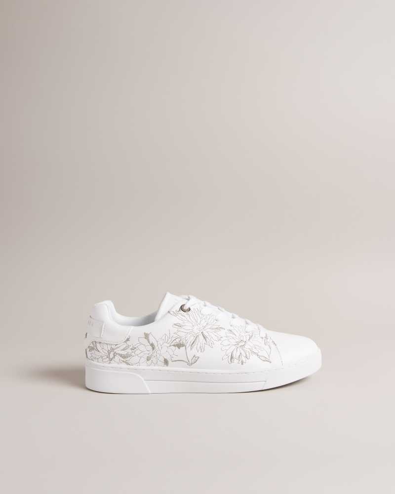 Silver Ted Baker Alline Embroidered Cupsole Sneakers | US0002198