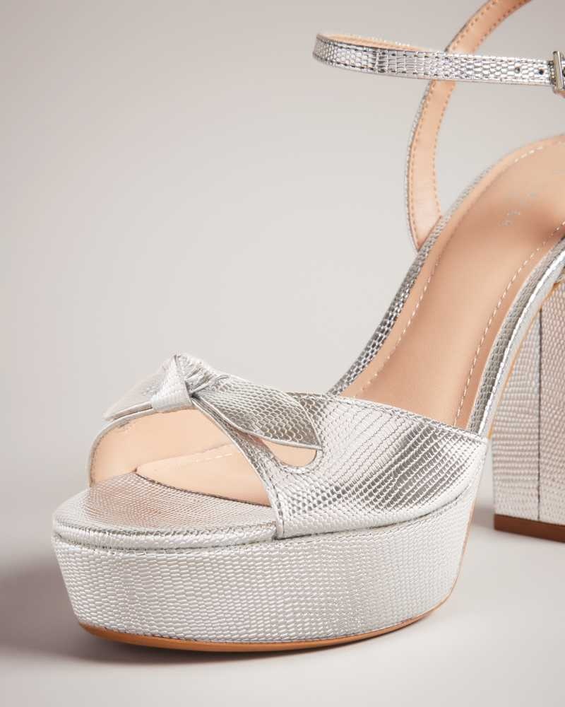 Silver Ted Baker Kayllah Bow Detail Platform Sandals | US0002142