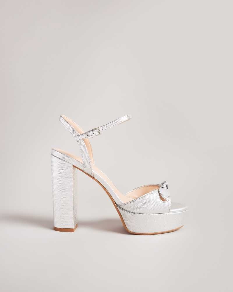 Silver Ted Baker Kayllah Bow Detail Platform Sandals | US0002142