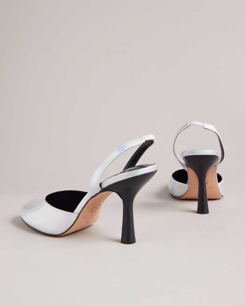 Silver Ted Baker Larria Holographic Slingback Heels | US0002116