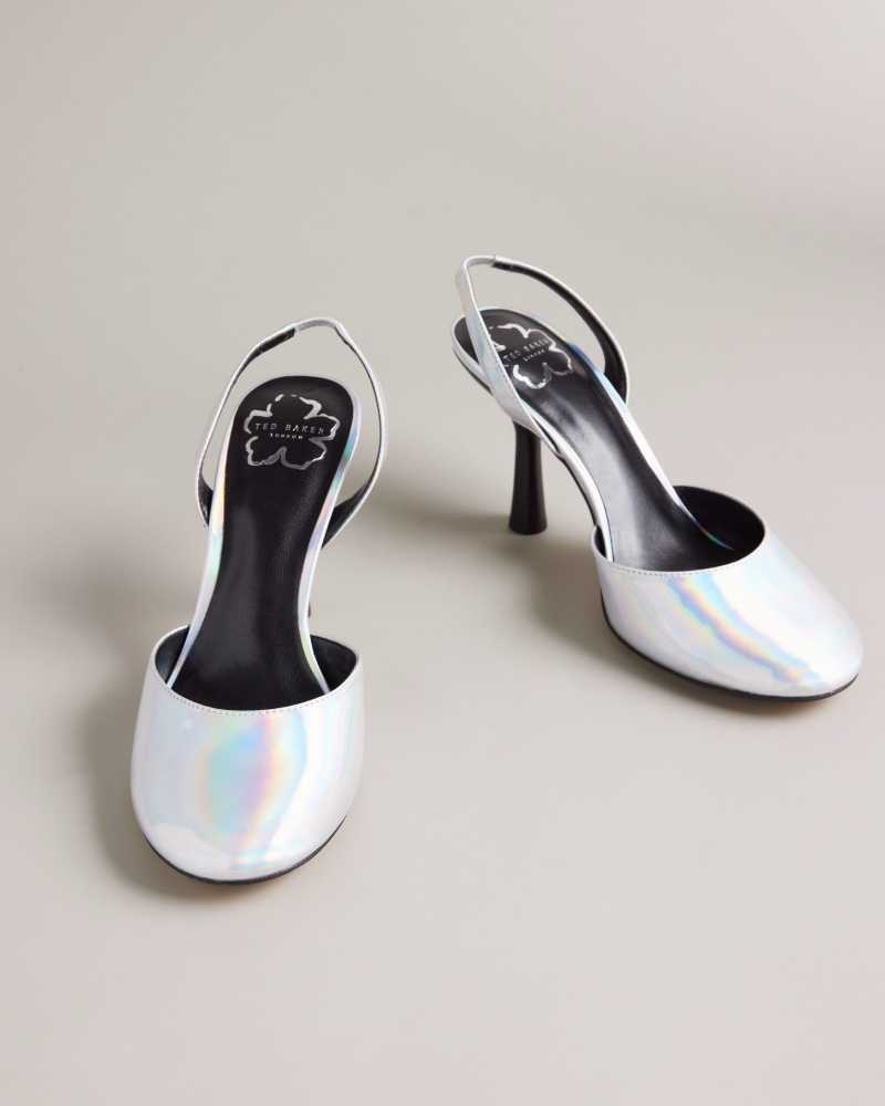 Silver Ted Baker Larria Holographic Slingback Heels | US0002116