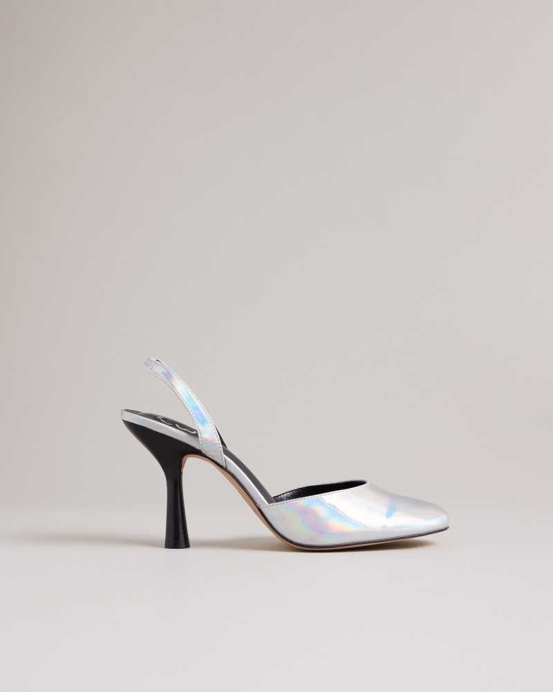 Silver Ted Baker Larria Holographic Slingback Heels | US0002116