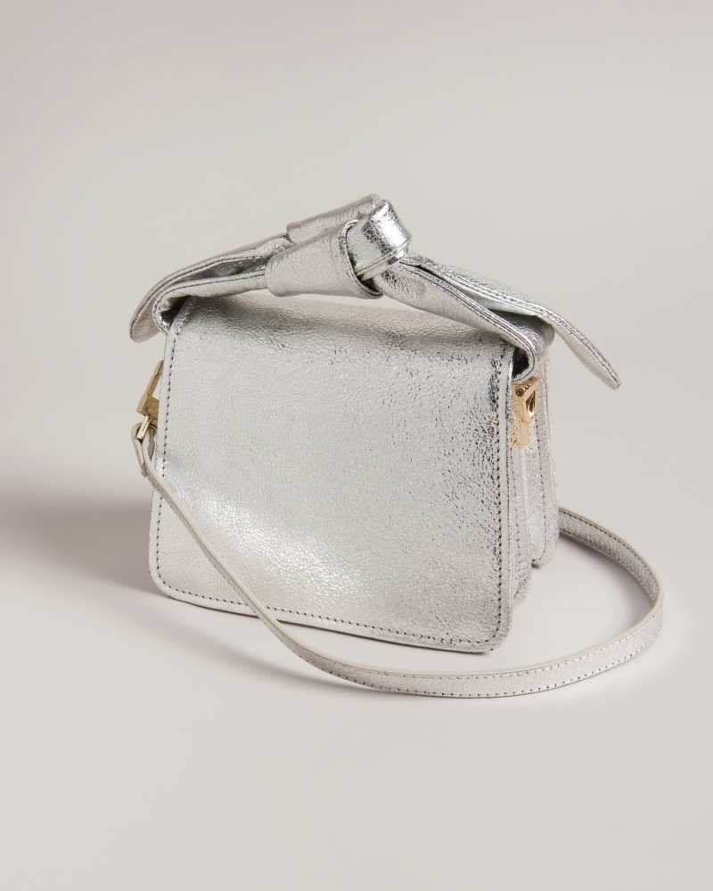 Silver Ted Baker Niasini Bow Detail Metallic Crossbody Bag | US0001286