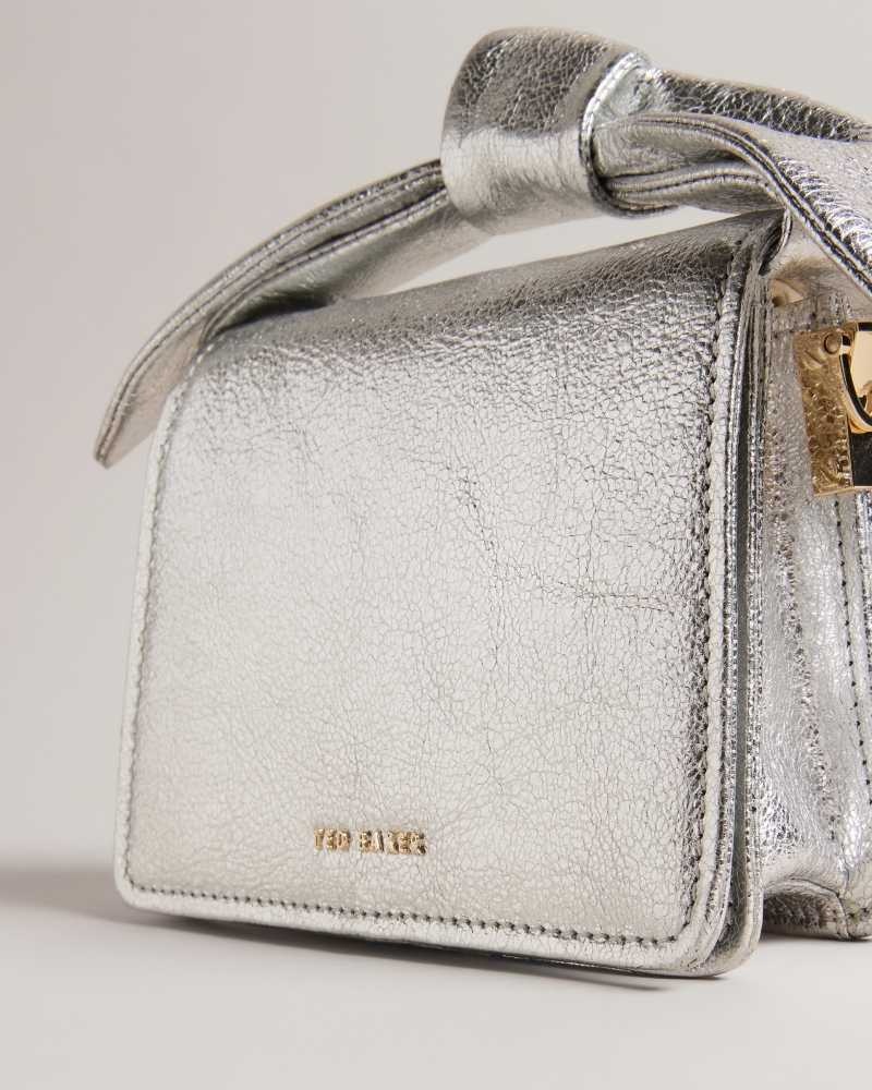 Silver Ted Baker Niasini Bow Detail Metallic Crossbody Bag | US0001286