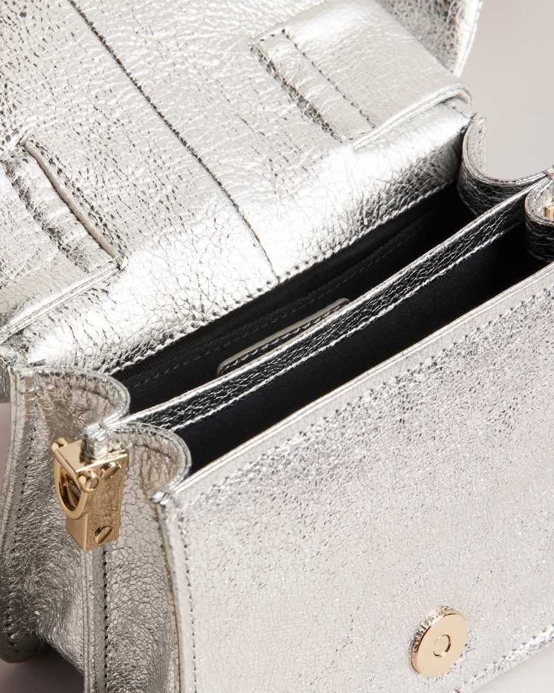 Silver Ted Baker Niasini Bow Detail Metallic Crossbody Bag | US0001286