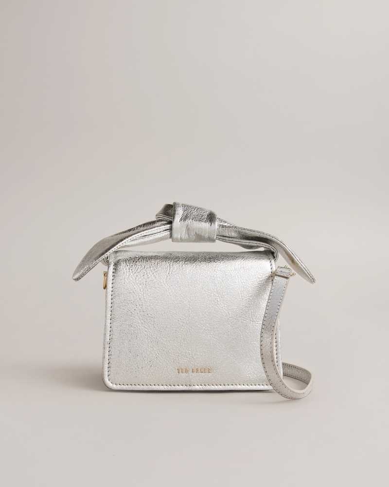 Silver Ted Baker Niasini Bow Detail Metallic Crossbody Bag | US0001286