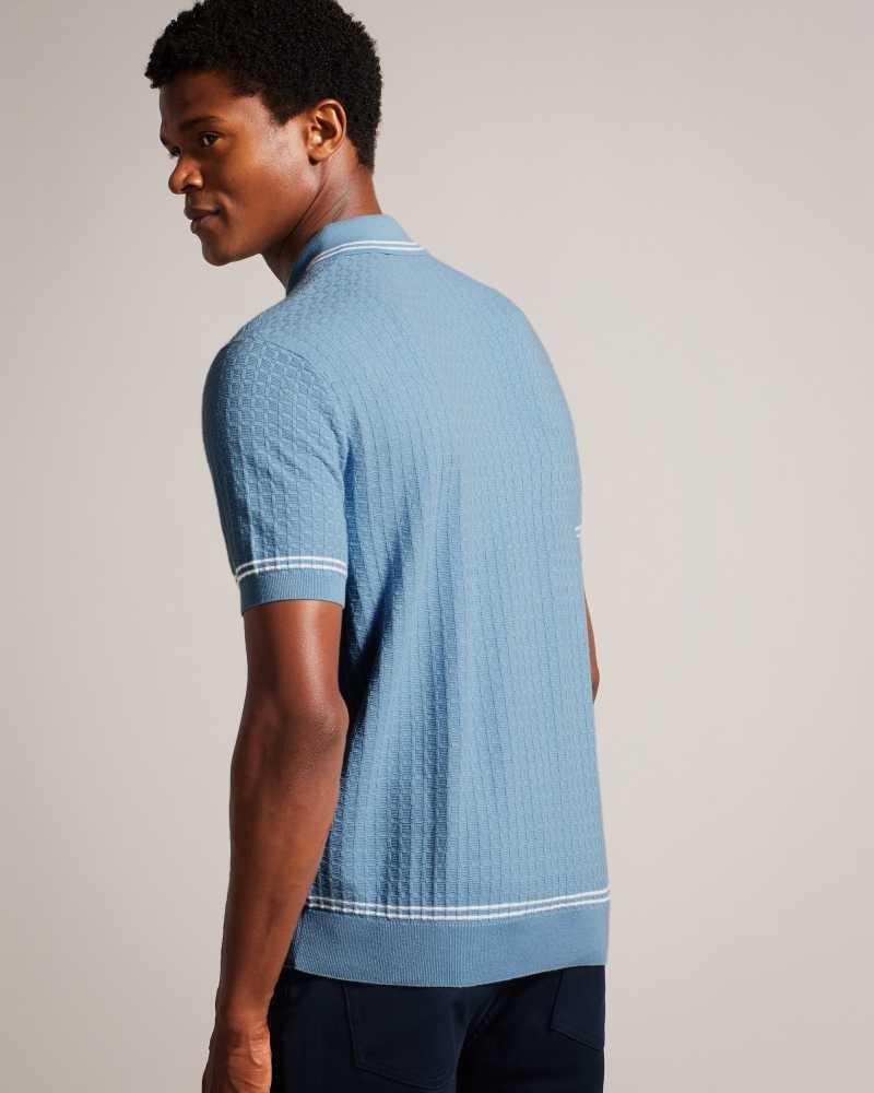 Sky Blue Ted Baker Maytain Short Sleeve Textured Polo Shirt | US0000484