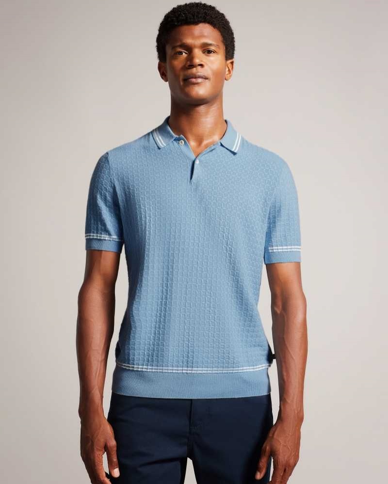 Sky Blue Ted Baker Maytain Short Sleeve Textured Polo Shirt | US0000484