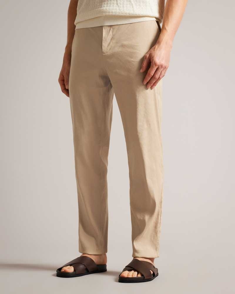 Stone Ted Baker Kimmel Linen Blend Elasticated Trousers | US0001173