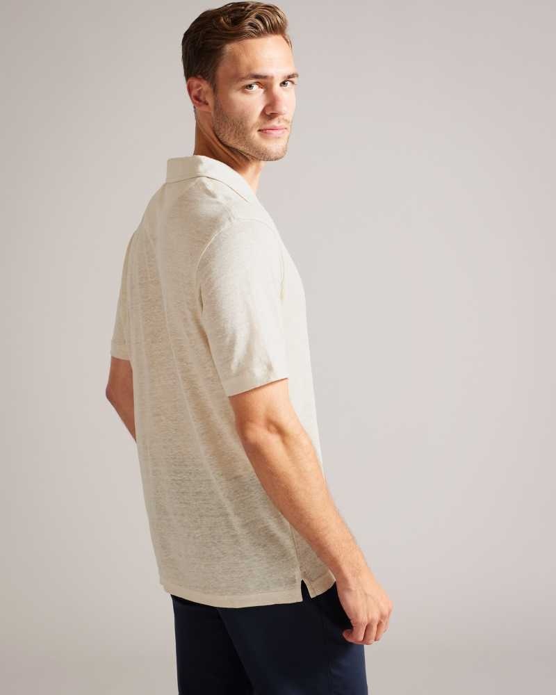 Stone Ted Baker Lingpo Short Sleeve Linen Open Neck Polo Shirt | US0000517