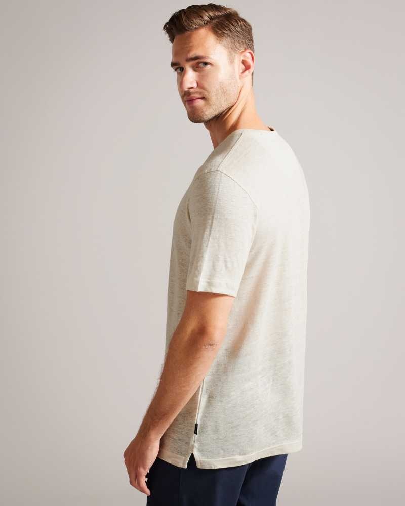 Stone Ted Baker Linlo Short Sleeve Linen T-Shirt | US0000889