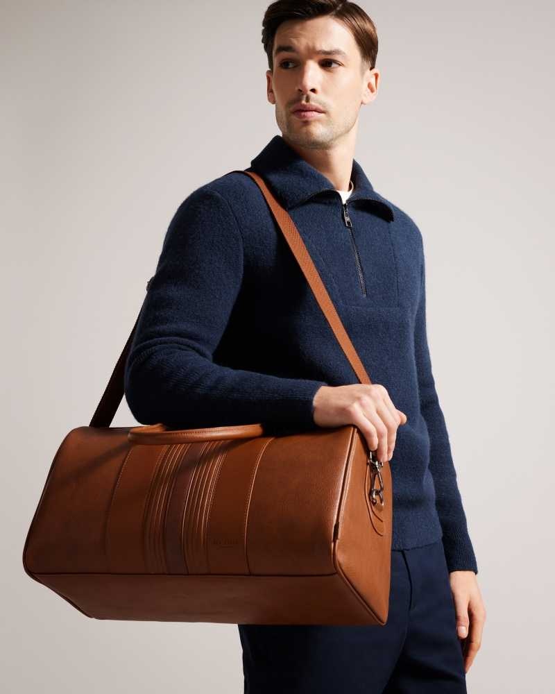 Tan Ted Baker Evyday Striped PU Holdall | US0001593