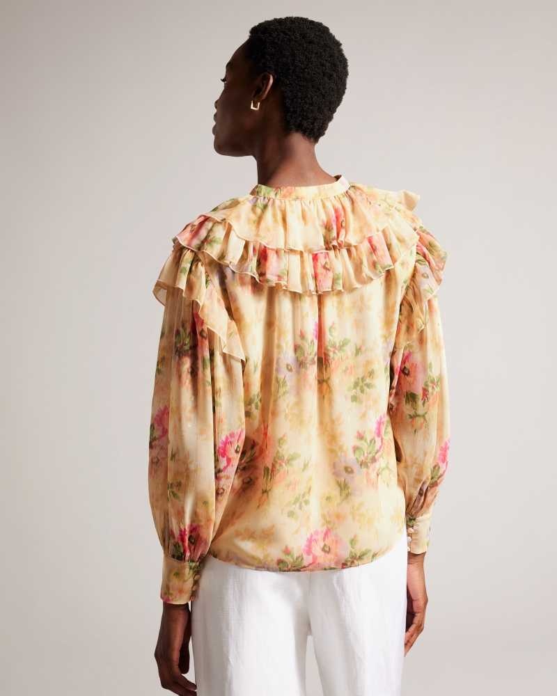 Tan Ted Baker Helenoh Floral Ruffle Detail Blouse Blouse | US0001075