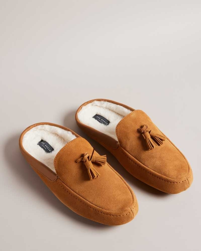 Tan Ted Baker Iordan Suede Tassel Mule Slippers | US0002170