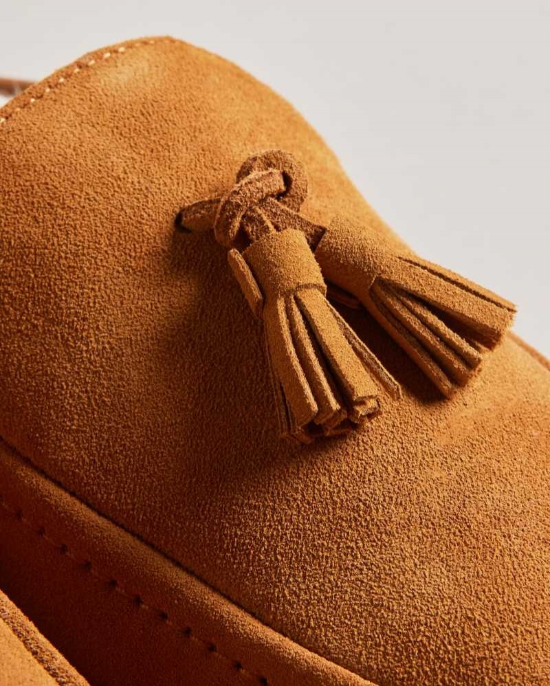 Tan Ted Baker Iordan Suede Tassel Mule Slippers | US0002170