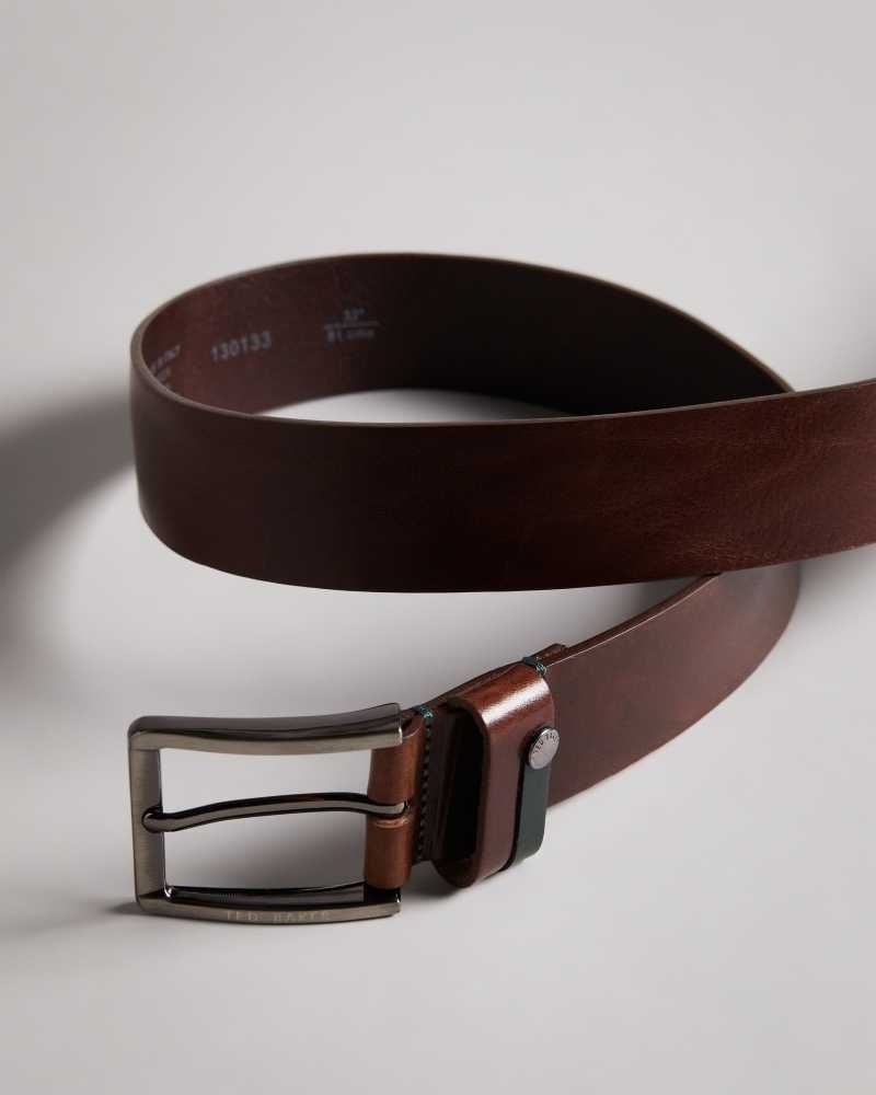 Tan Ted Baker Keepsak Contrast Detail Leather Belt | US0001617