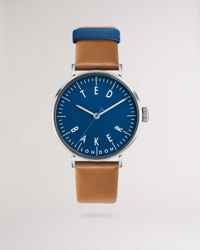 Tan Ted Baker Klocke Brown And Blue Leather Strap Watch | US0001969