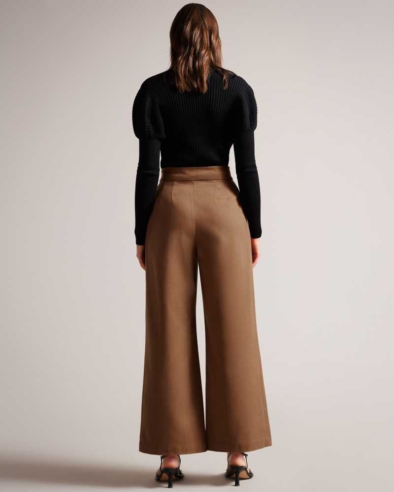 Tan Ted Baker Oaklia Pleated Wide Leg Trousers | US0001107