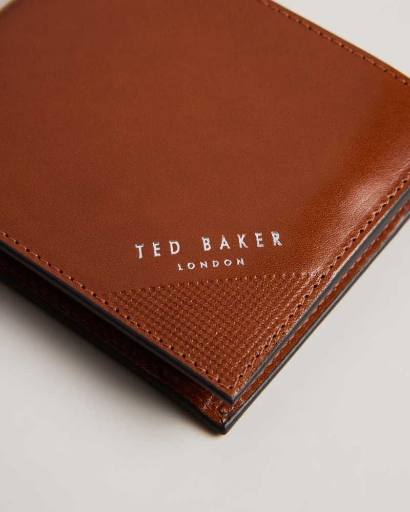 Tan Ted Baker Prugs Embossed Corner Leather Bifold Coin Wallet Wallets | US0001547