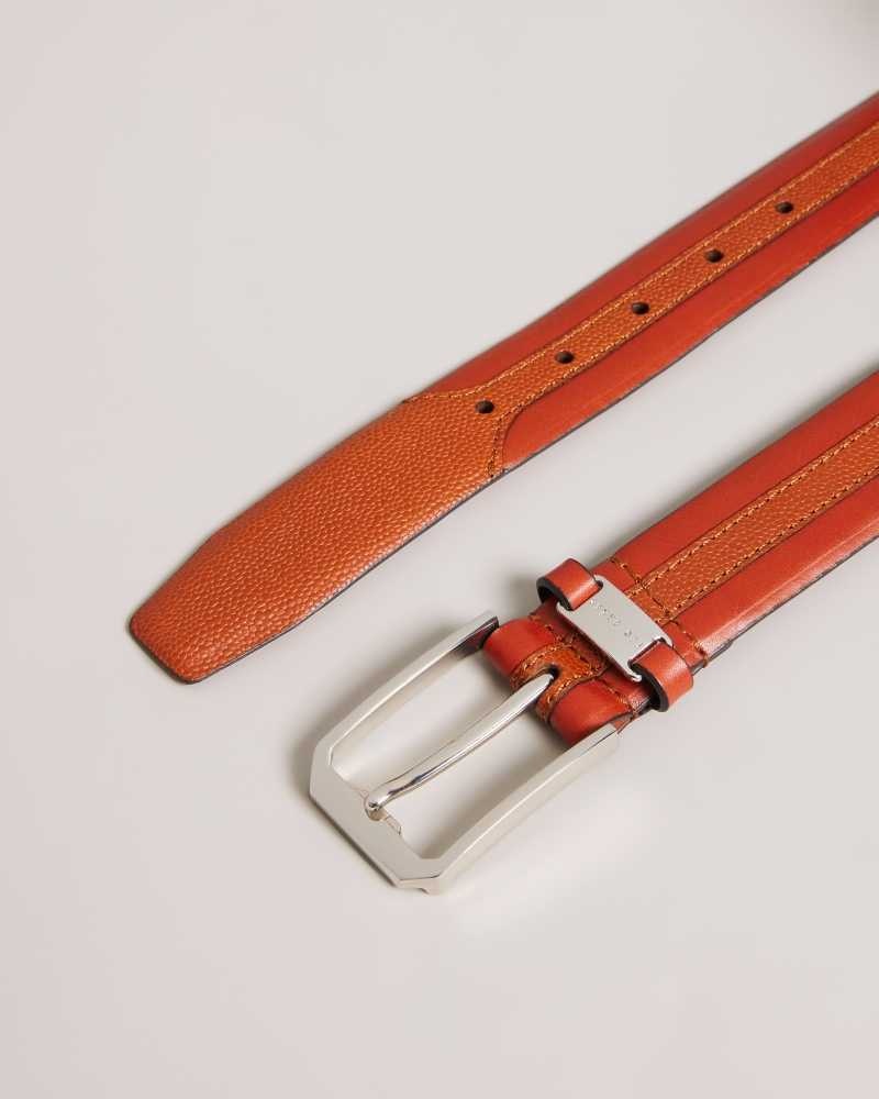 Tan Ted Baker Siymon Mixed Texture Leather Belt | US0001608