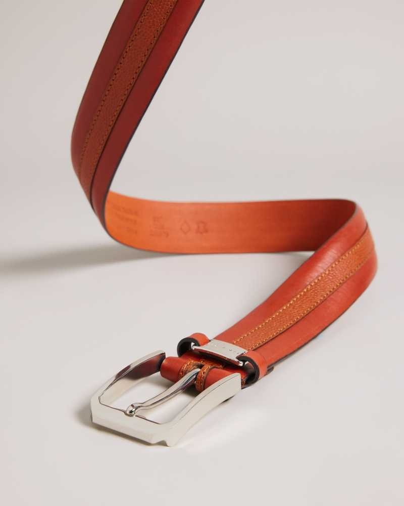 Tan Ted Baker Siymon Mixed Texture Leather Belt | US0001608