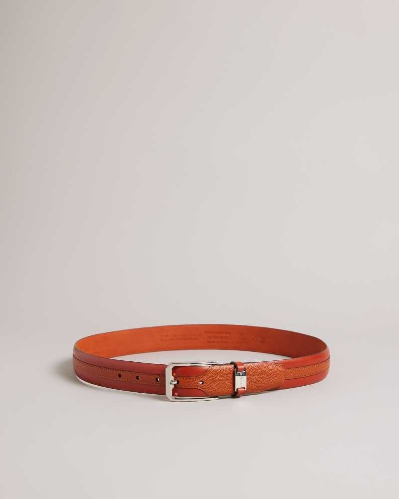 Tan Ted Baker Siymon Mixed Texture Leather Belt | US0001608