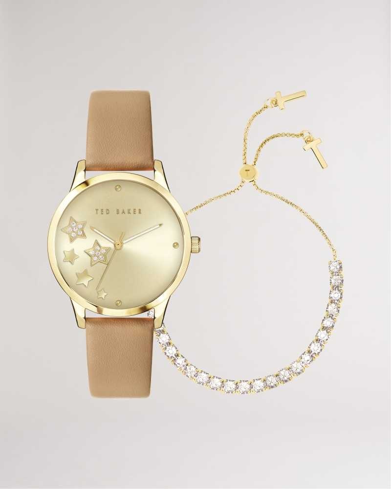 Tan Ted Baker Starlee Star Watch And Bracelet Gift Set | US0002054