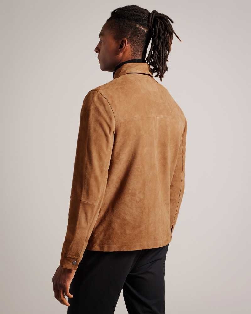 Tan Ted Baker Thierry Suede Zip Through Shacket Jackets | US0000257