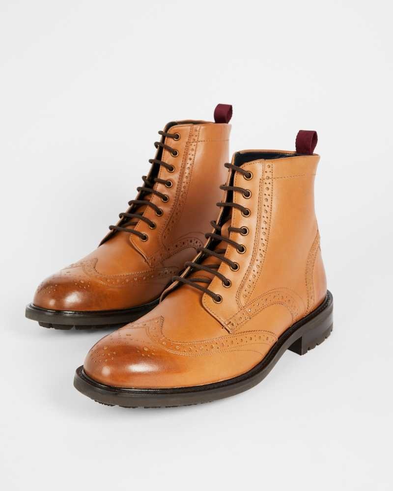 Tan Ted Baker Wadelan Lace Up Leather Boots | US0002071