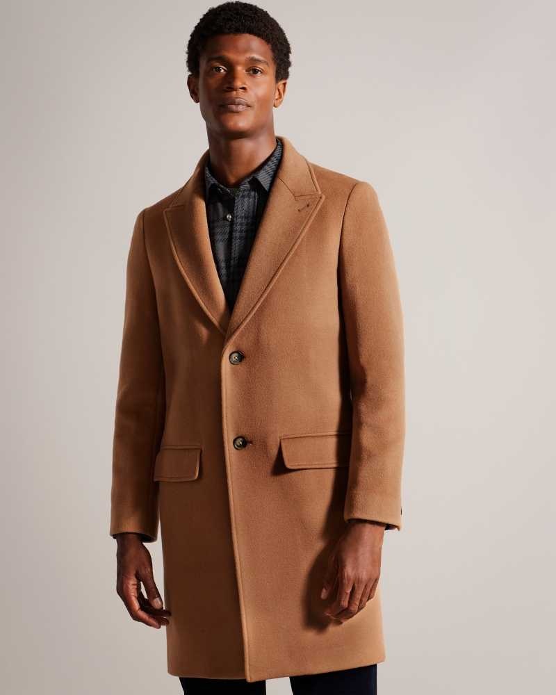 Tan Ted Baker Wilding Wool Blend Overcoat Coats | US0000206