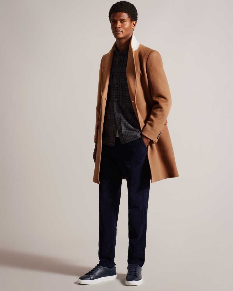 Tan Ted Baker Wilding Wool Blend Overcoat Coats | US0000206