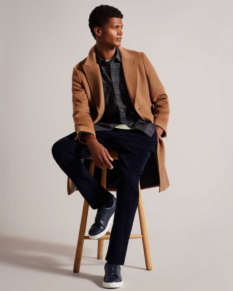 Tan Ted Baker Wilding Wool Blend Overcoat Coats | US0000206