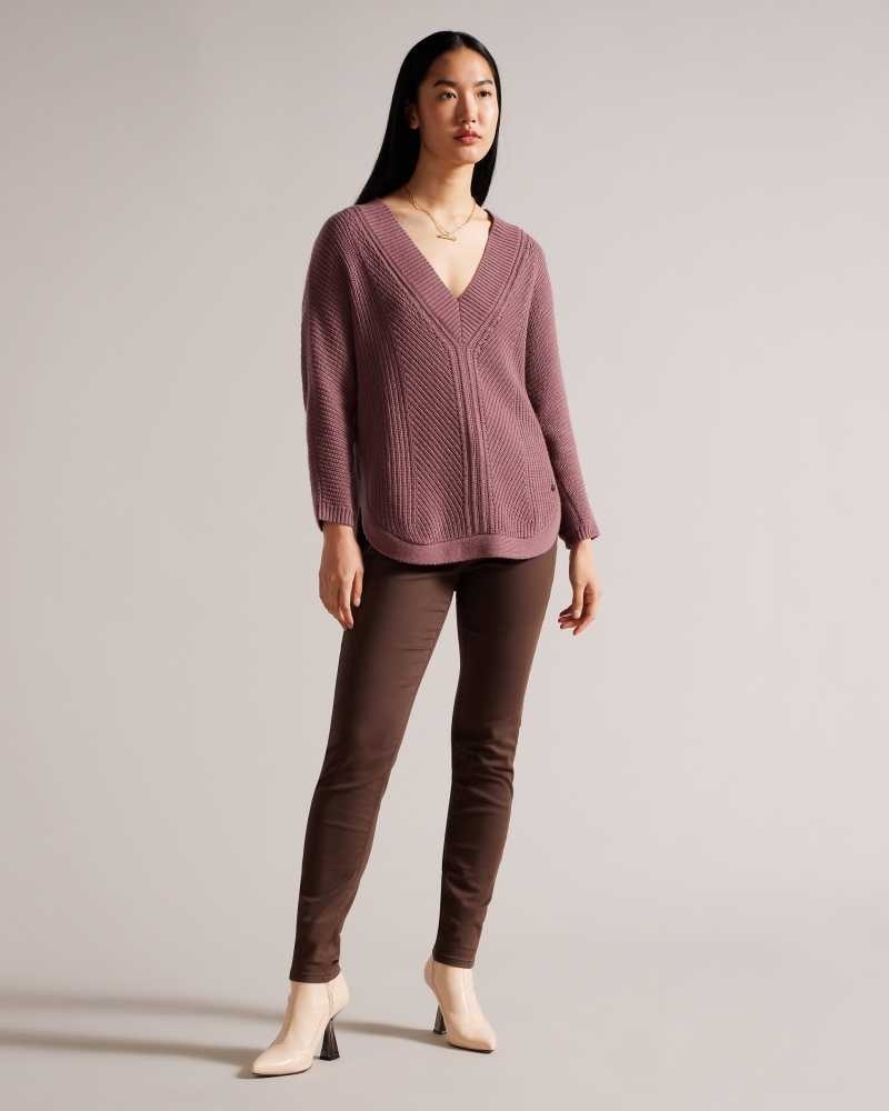 Taupe Ted Baker Lerissa Slouchy V Neck Jumper | US0000313